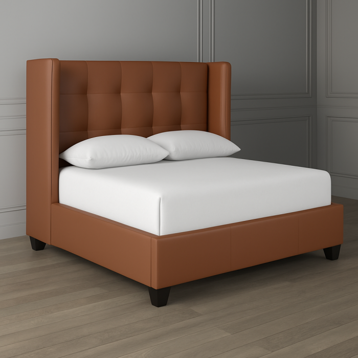 Modern Winged Upholstered Bed – Quilted Panel Headboard