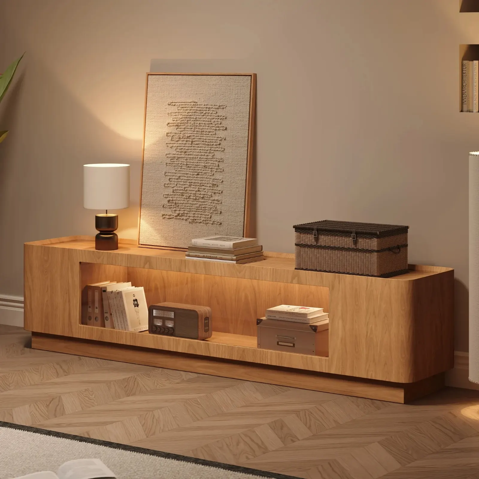 LED Glass-Front TV Stand with Ambient Lighting