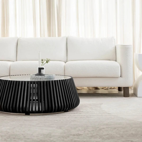Bungalow Coffee Table – Black Solid Acacia Wood with Glass Top