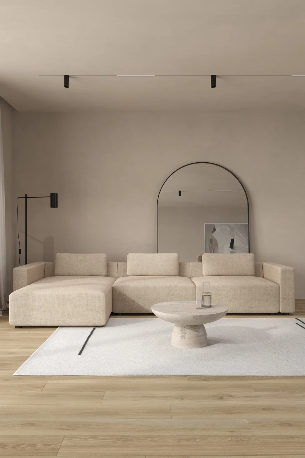 Repose Grey 3-Seater Modular Sofa with Ottoman