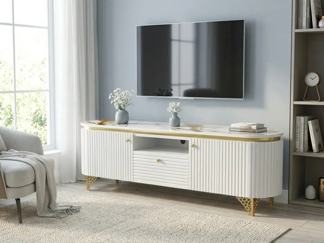 Ridged Gold Accent TV Stand