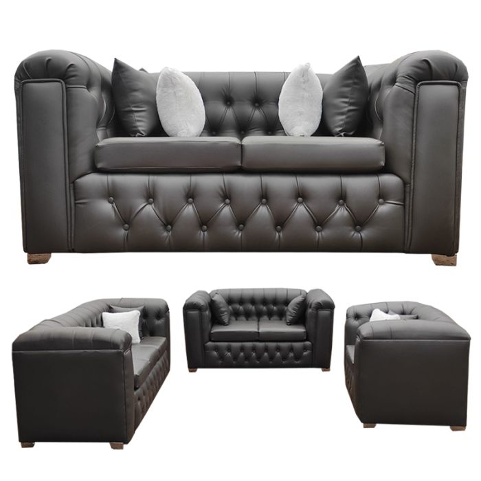 Chesterfield Six-Seater Leather-Style Sofa Set