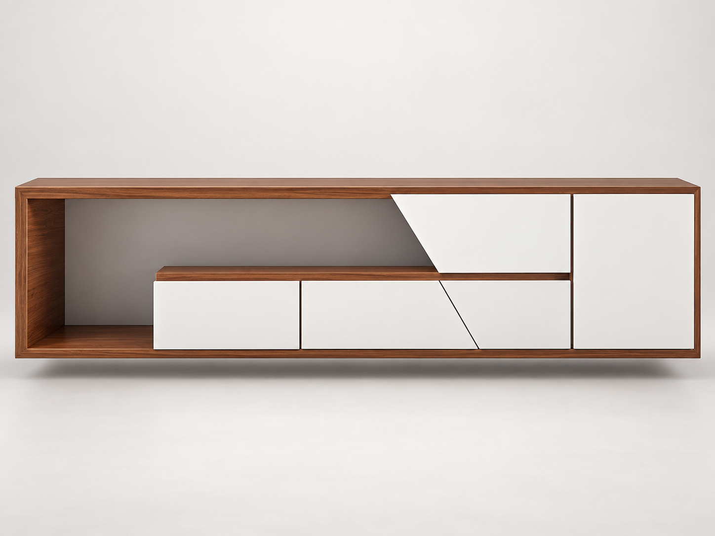 Walnut & White Geometric Floating Media Console