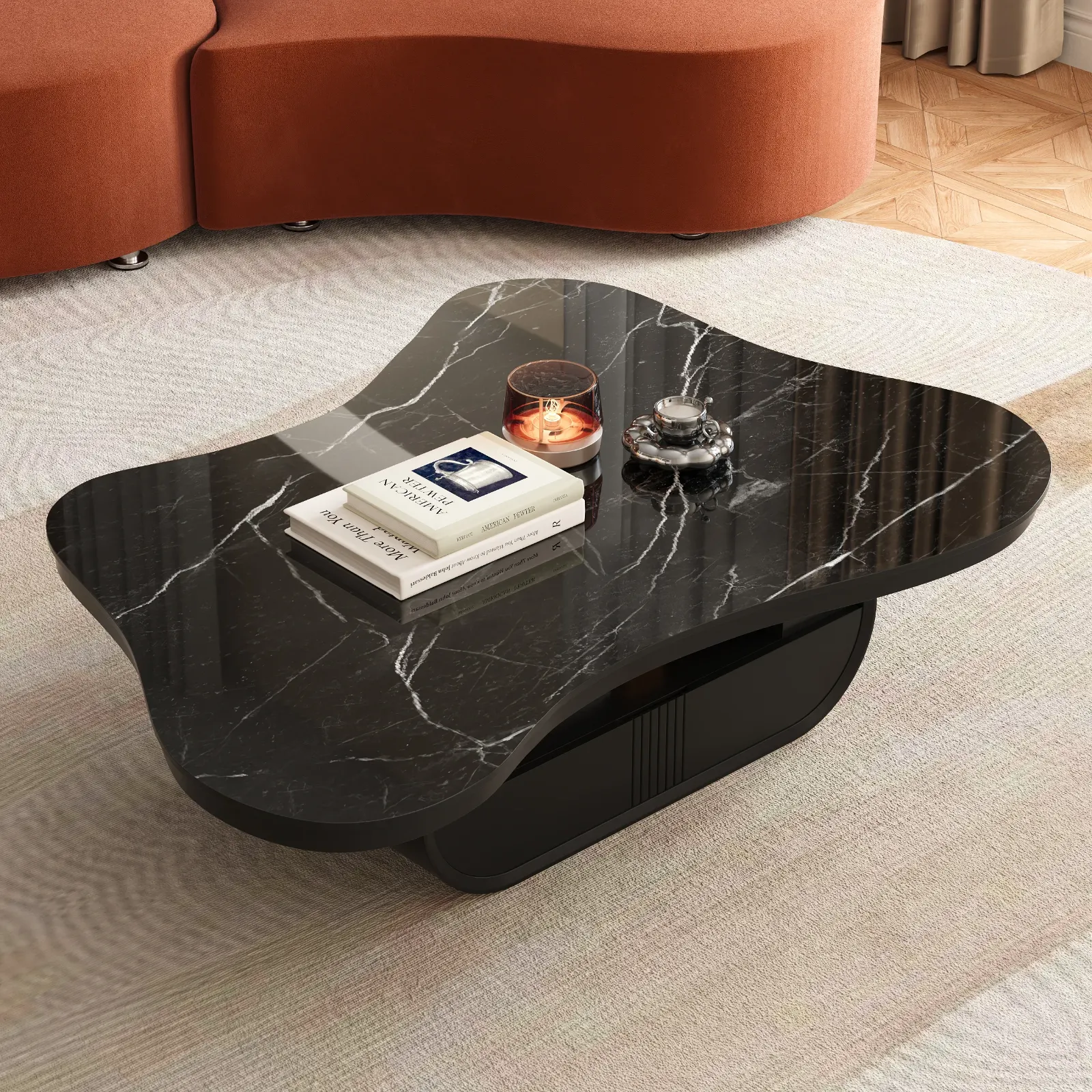 Modern Cloud-Shaped Sintered Stone Coffee Table with Storage