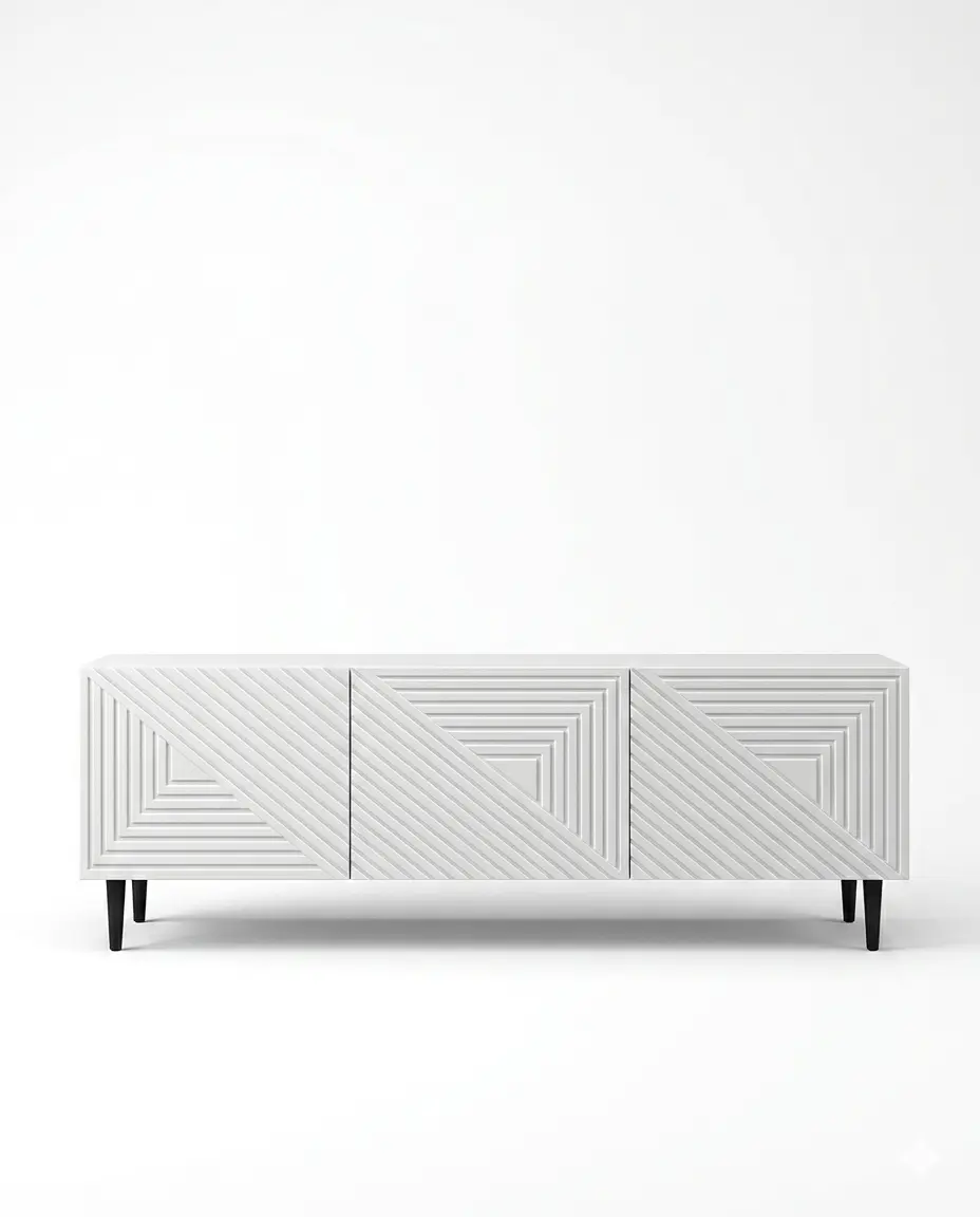 White Geometric Relief TV Stand