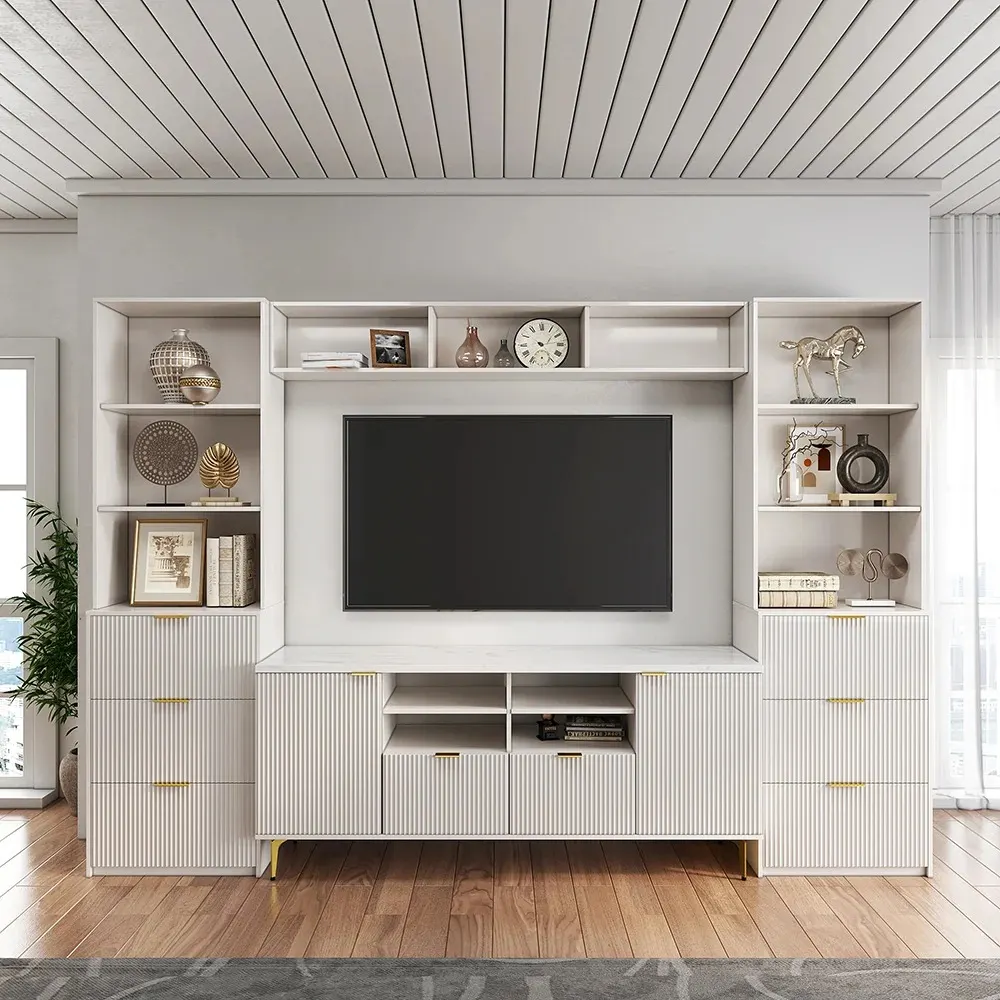 White Fluted 4-Piece Entertainment Center