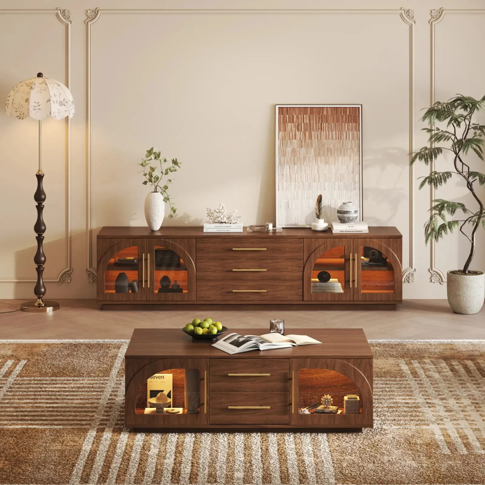Arched Glass TV Console & Coffee Table Set