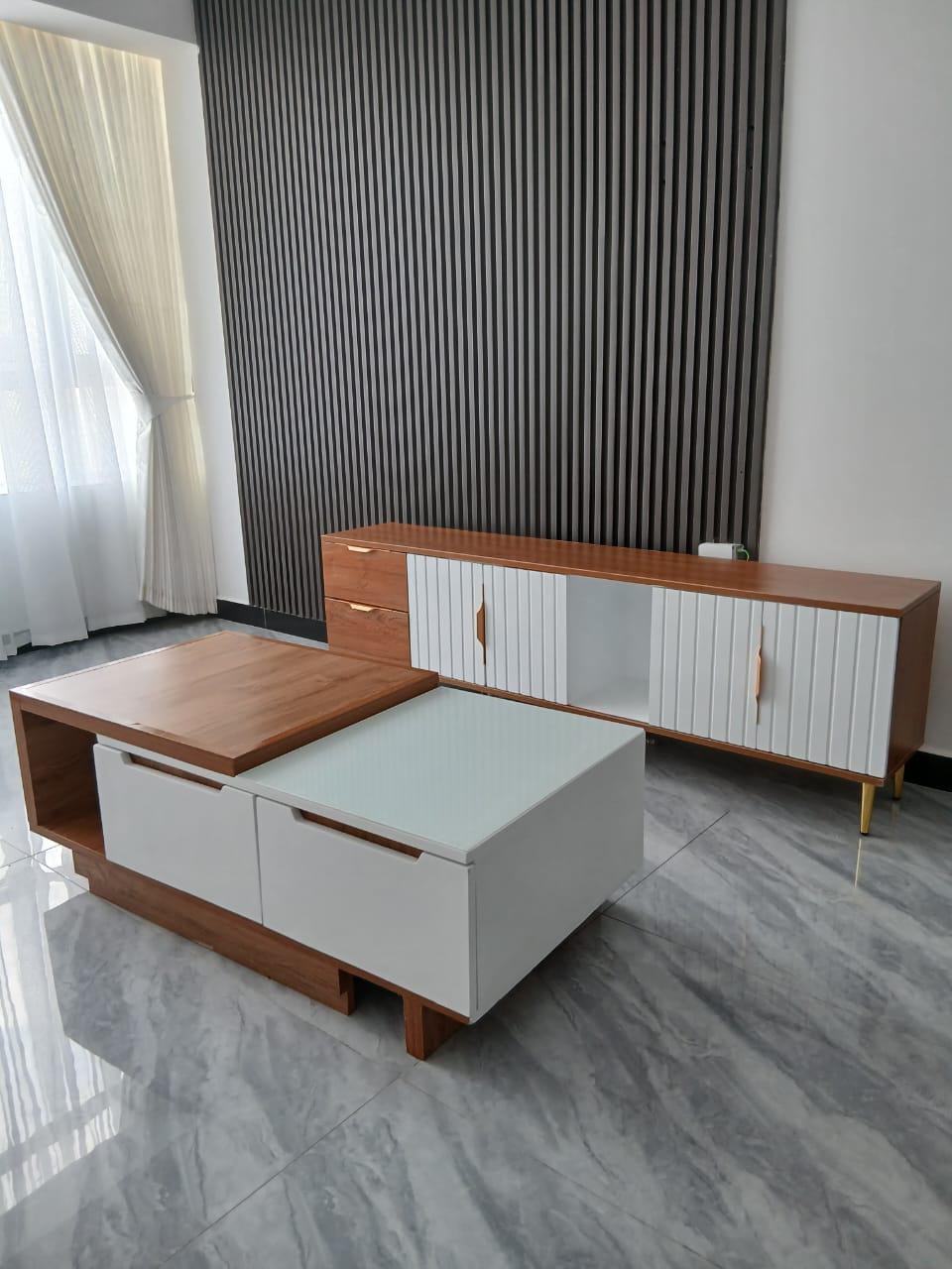 Modern TV Stand and Storage Coffee Table Set