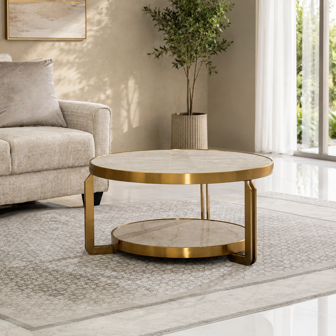 Round Stone-Top Coffee Table