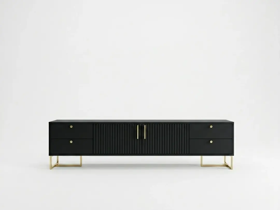 Low Height Black Fluted Tv Stand