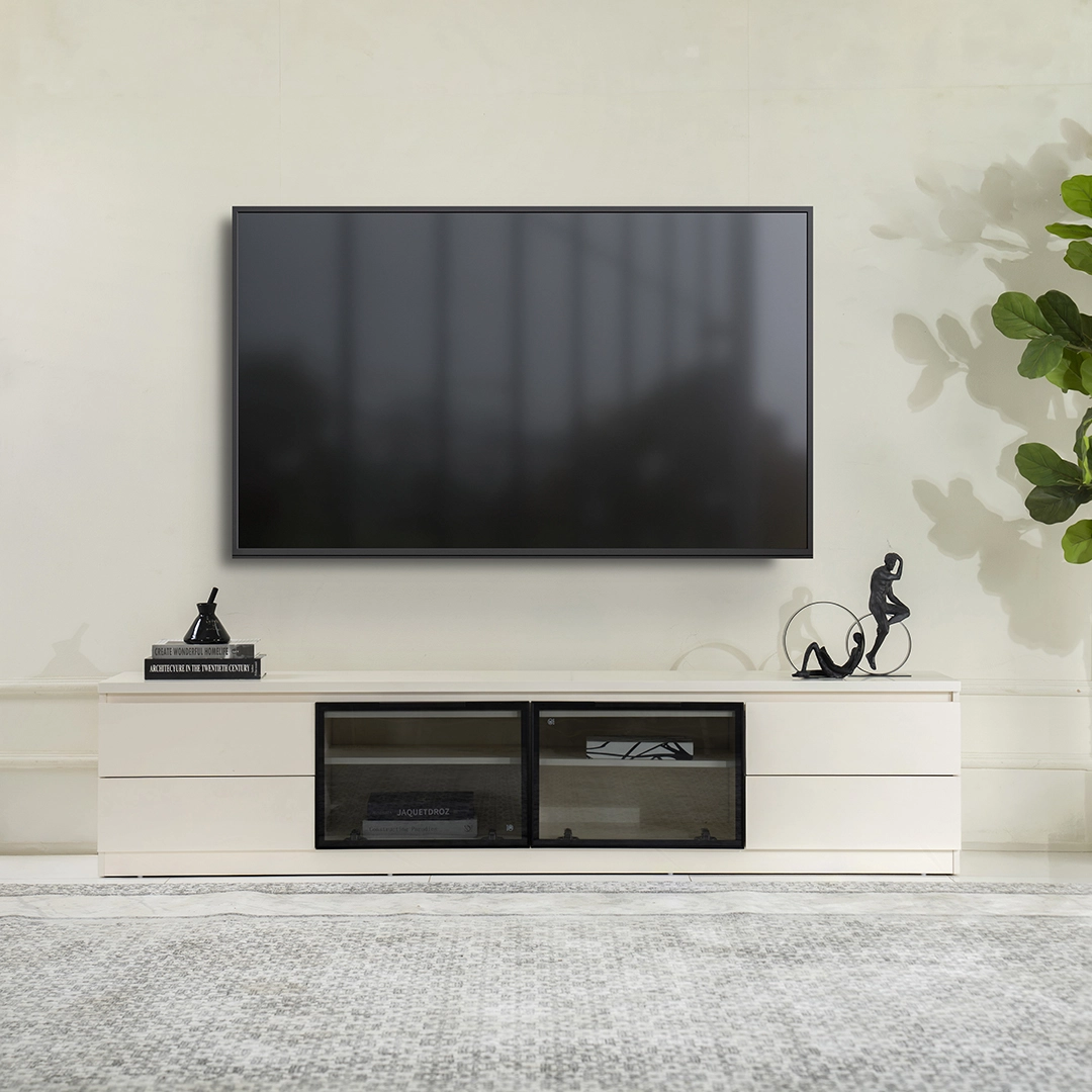 Beige TV Unit with Glass Detailing