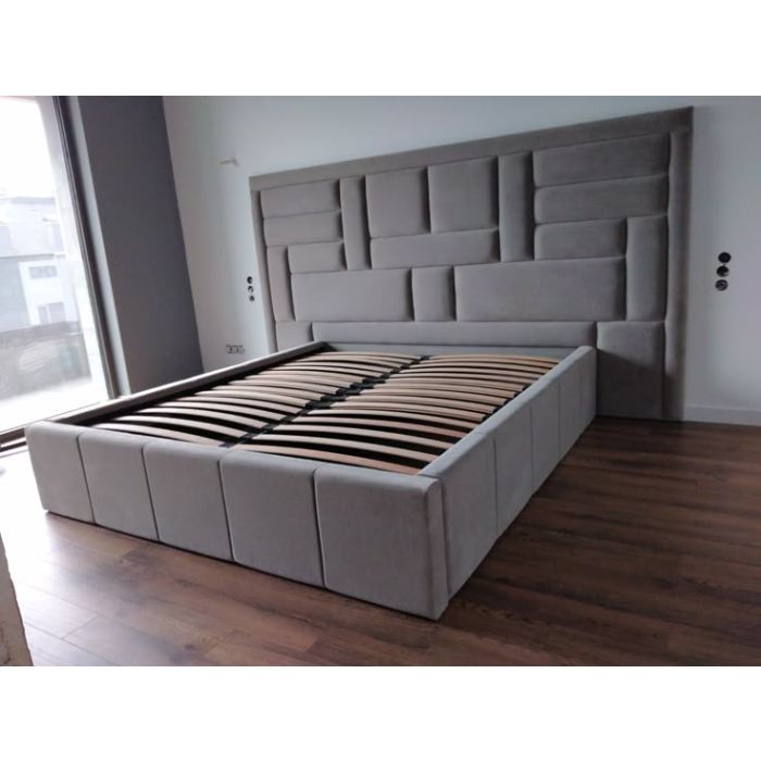 Upholstered Bed with Geometric Panel Headboard