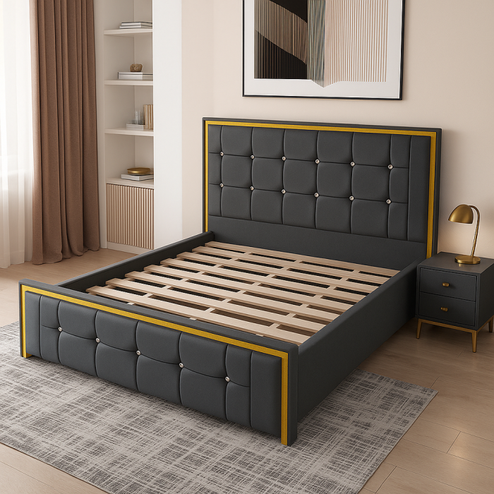 Tufted Upholstered Bed – Diamond Button Headboard with Bordered Frame