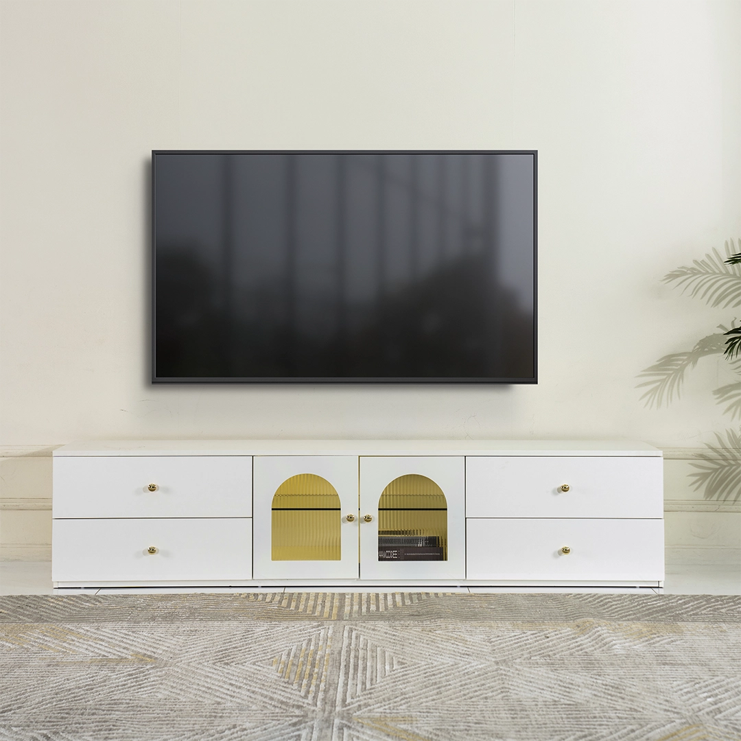 Sentri White TV Unit with LED Lighting