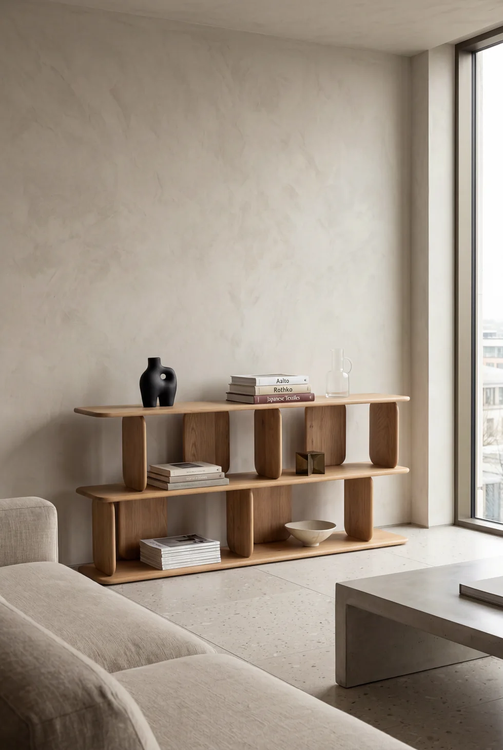 Lunova White Ash Wooden Display Shelf
