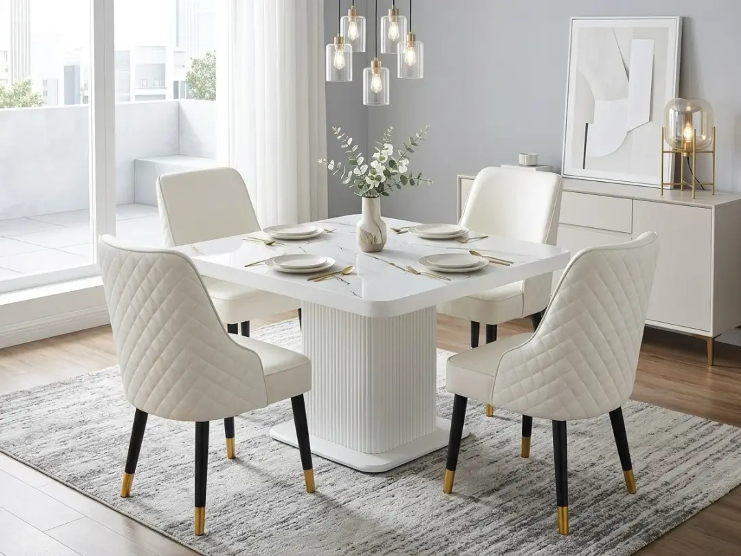 White Marble-Top Dining Set