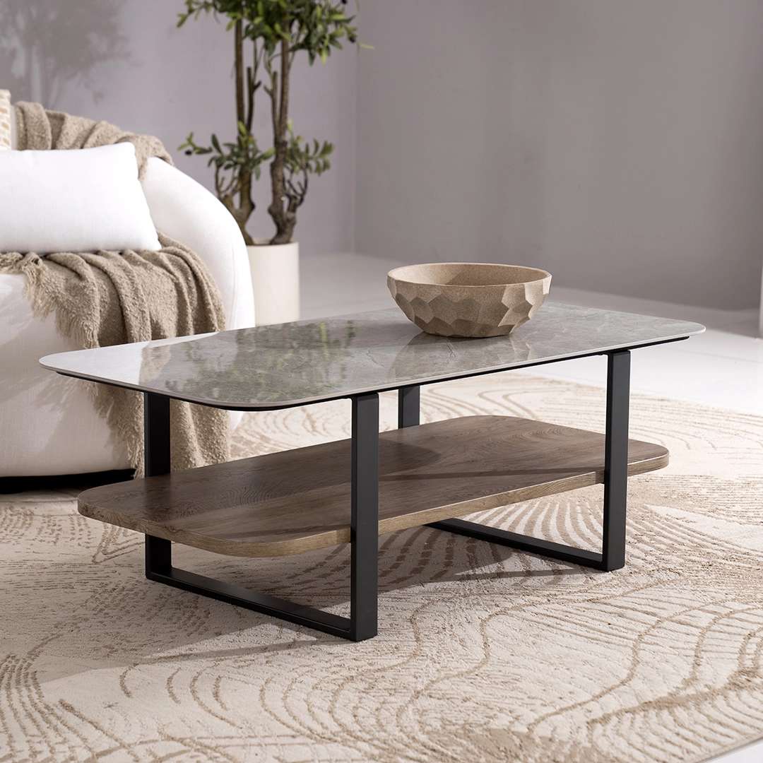 Grey Stone-Top Coffee Table