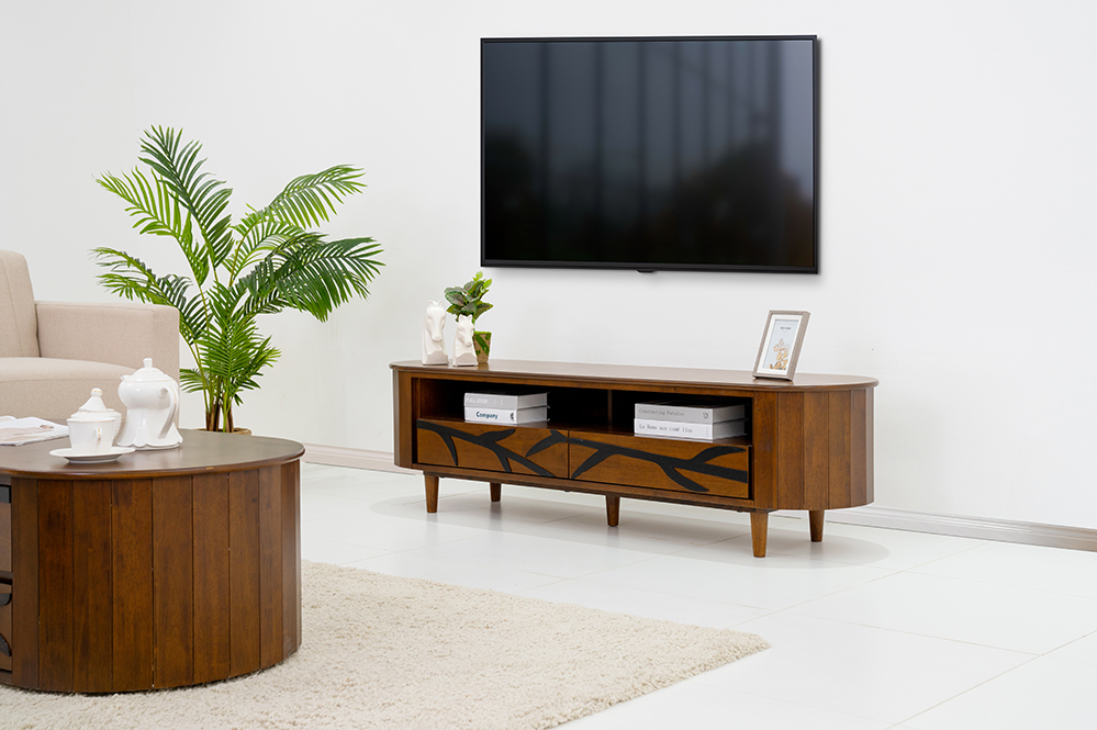 Bamboo Cocoa TV Stand with Drawers and Shelves