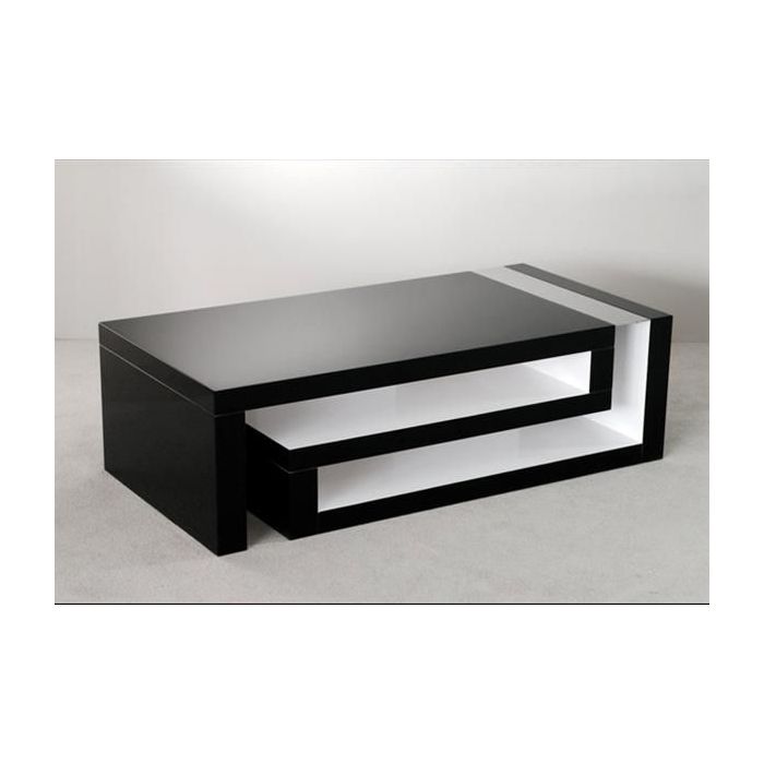 Modern Black & White Rectangular Center Table with Open Storage