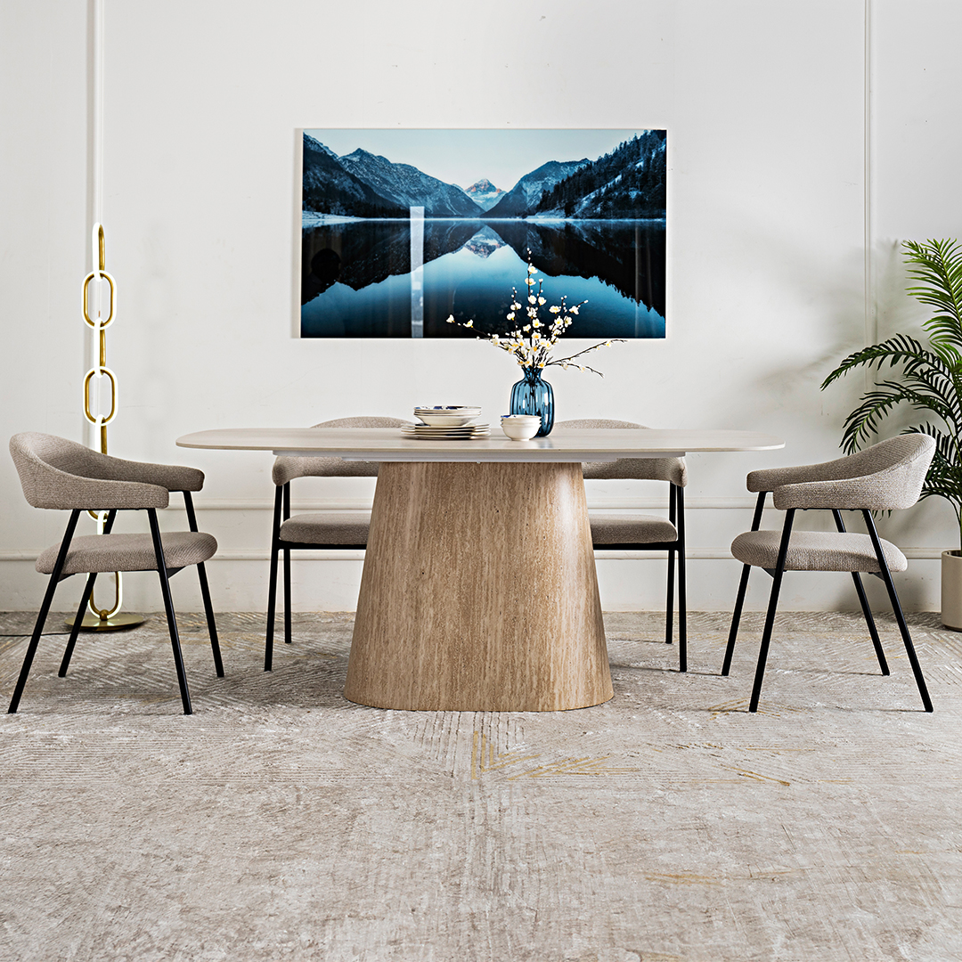 Beige and Grey Six-Seater Dining Set