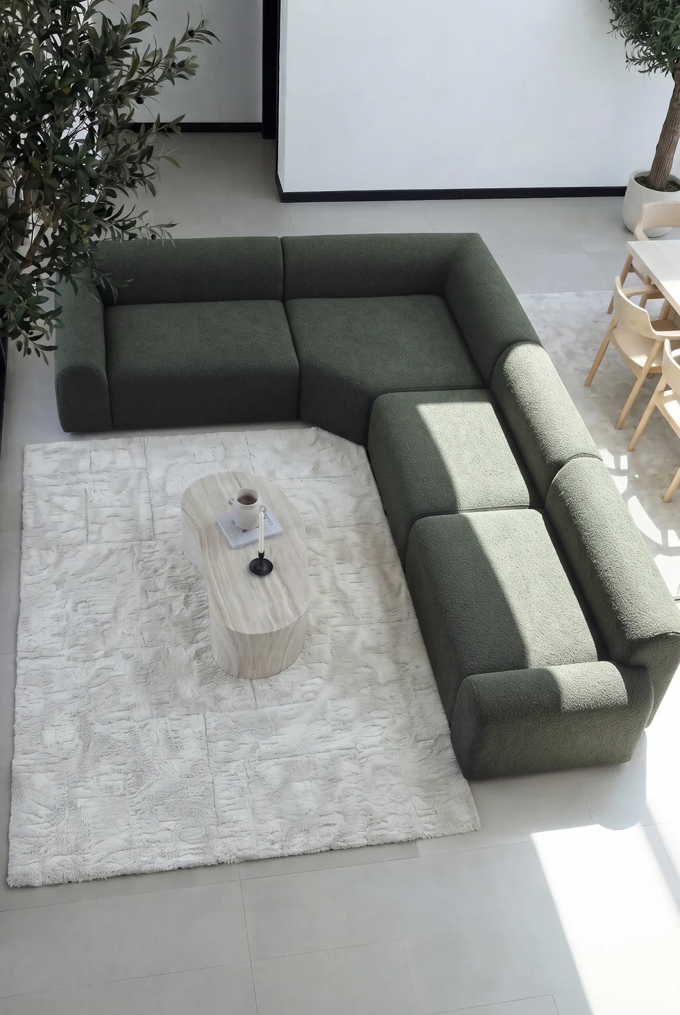 Olive Wood 3-Seater Chaise Sofa