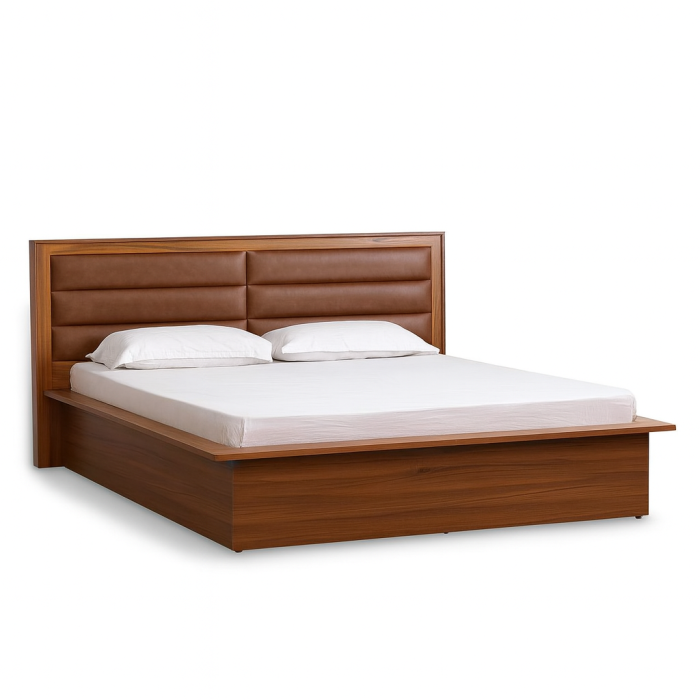 Modern Wooden Bed – Padded Horizontal Panel Headboard