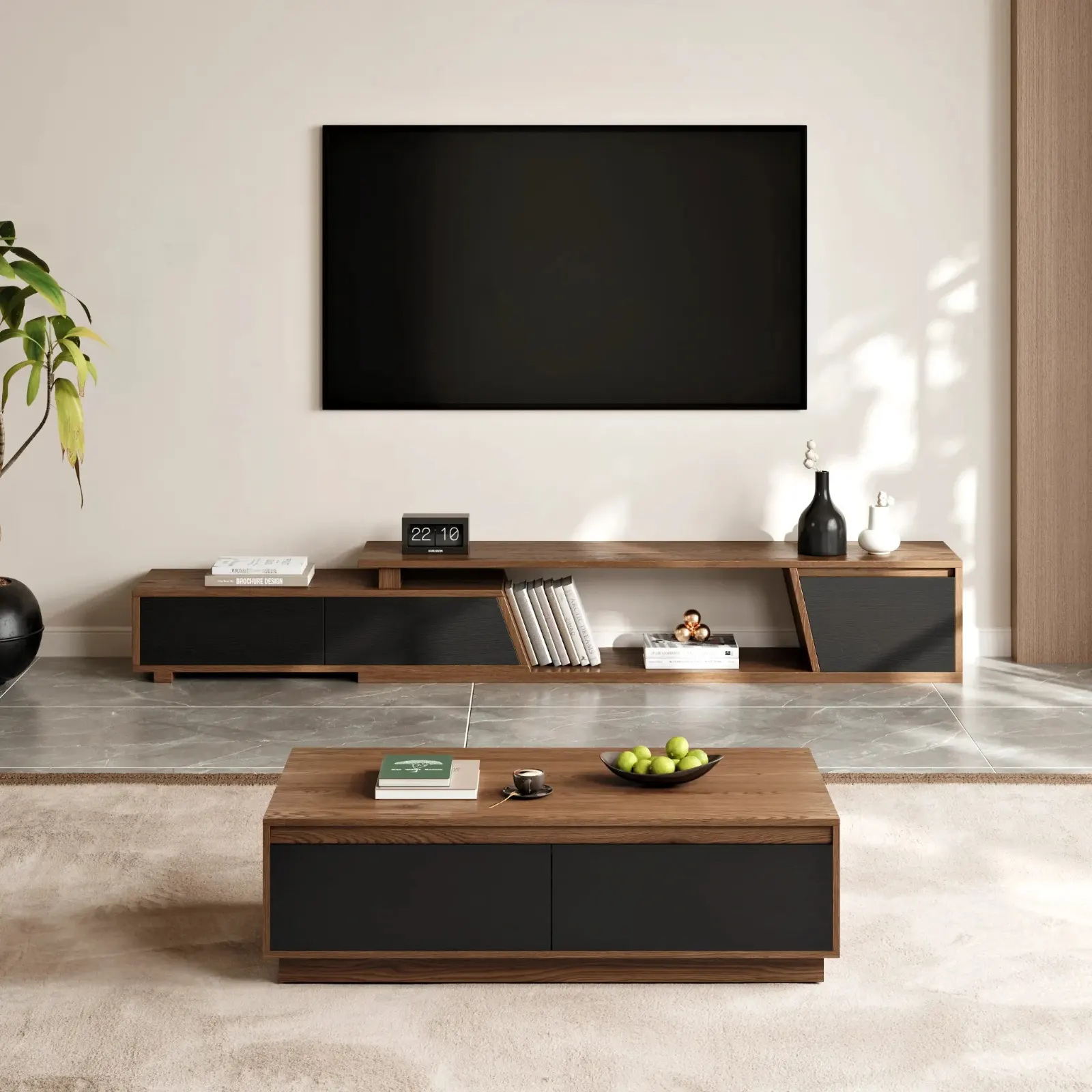 Extendable Walnut TV Stand & Coffee Table Set