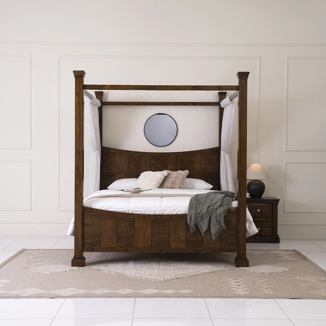 King Bed with Tall Walnut Headboard