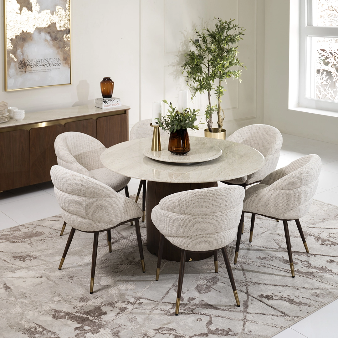 Petals Marble-Top Six-Seater Round Dining Set