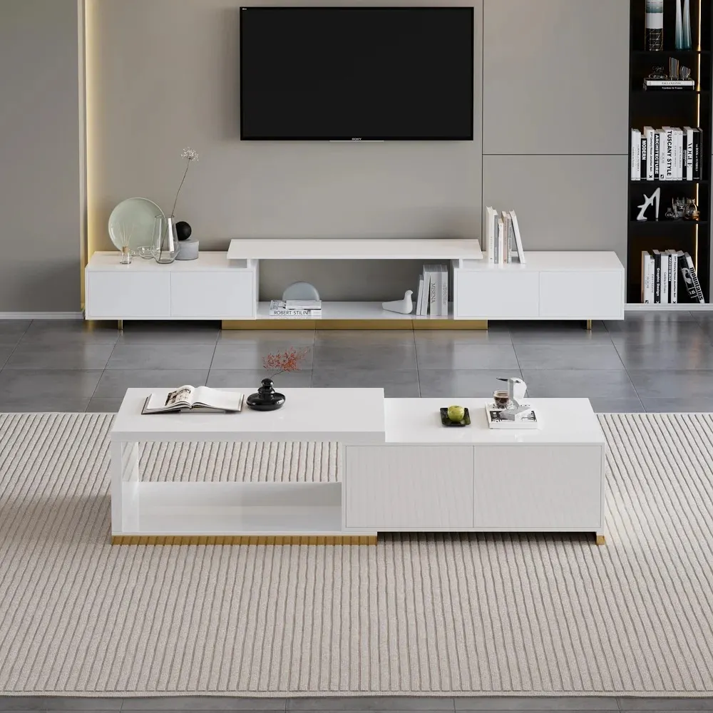 Glossy Extendable TV Stand & Coffee Table Set