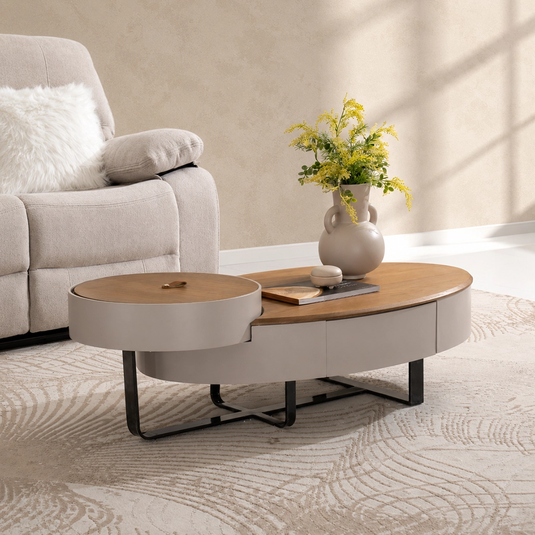 Oval Coffee Table with Storage