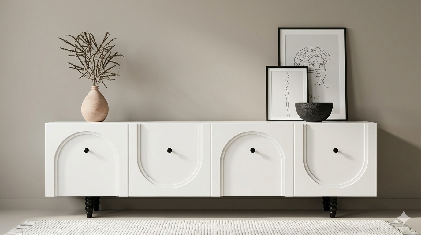 White Arch Panel TV Stand