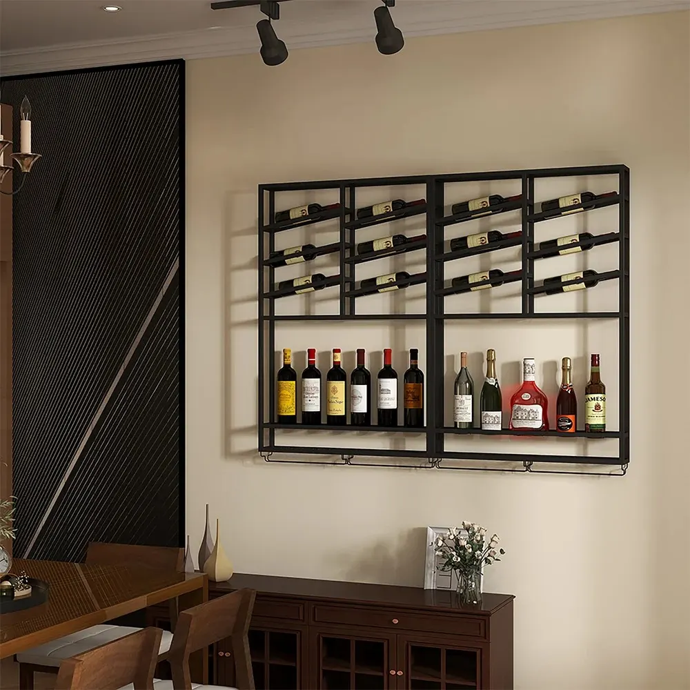 Industrial Wall Mounted Wine Rack – Black