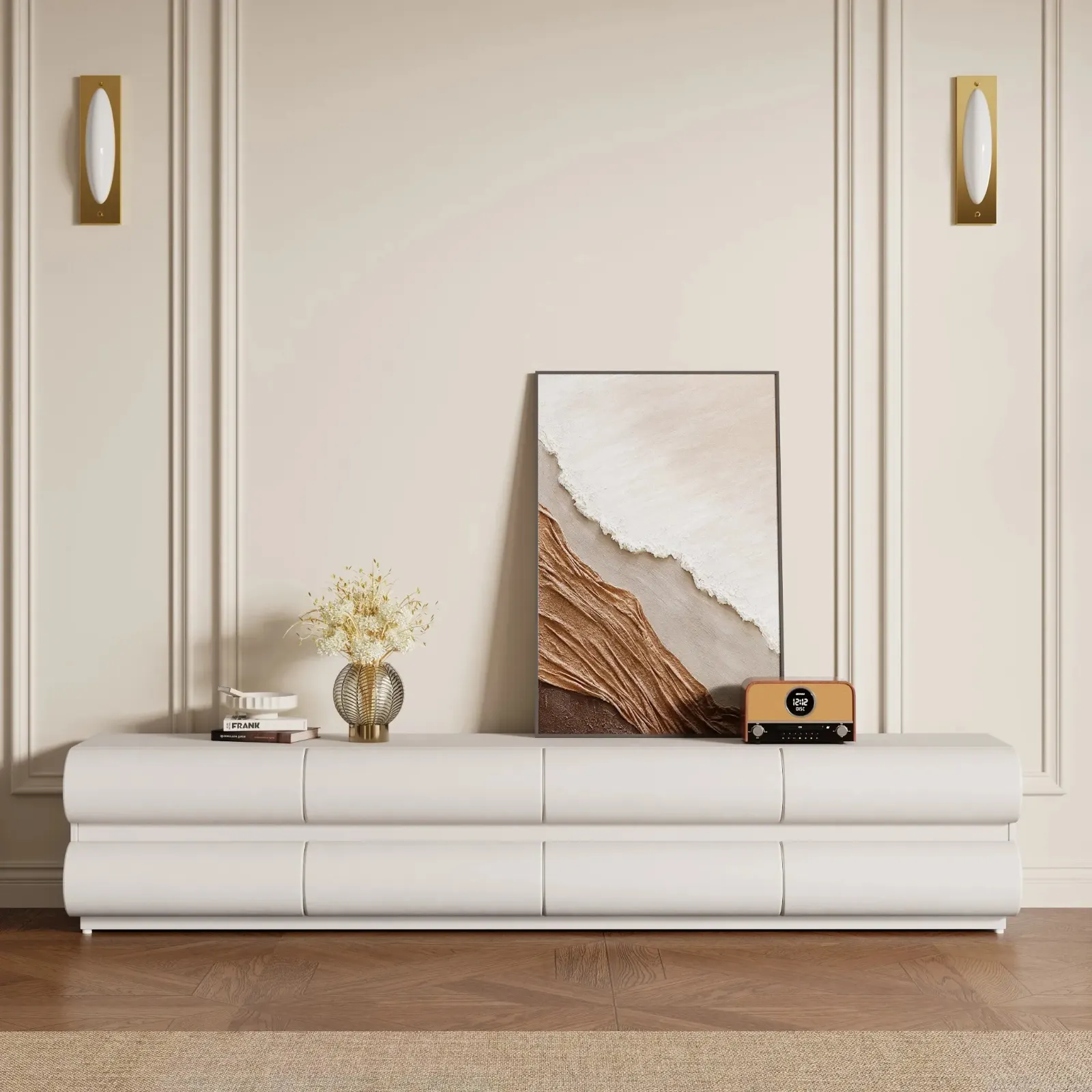 White Faux Leather 8-Drawer TV Stand