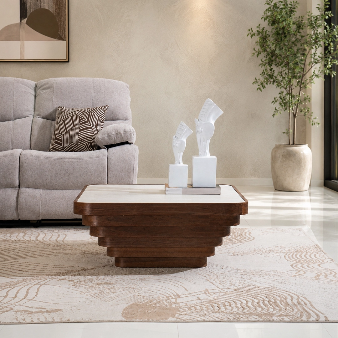 Square Stone-Top Coffee Table