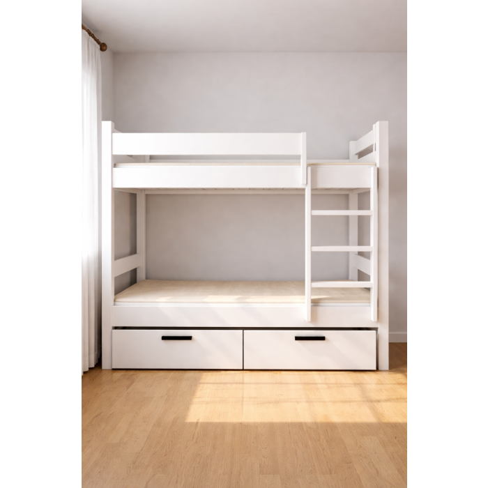 White Bunk Bed with Storage Drawers – Modern Space-Saving Twin Bed