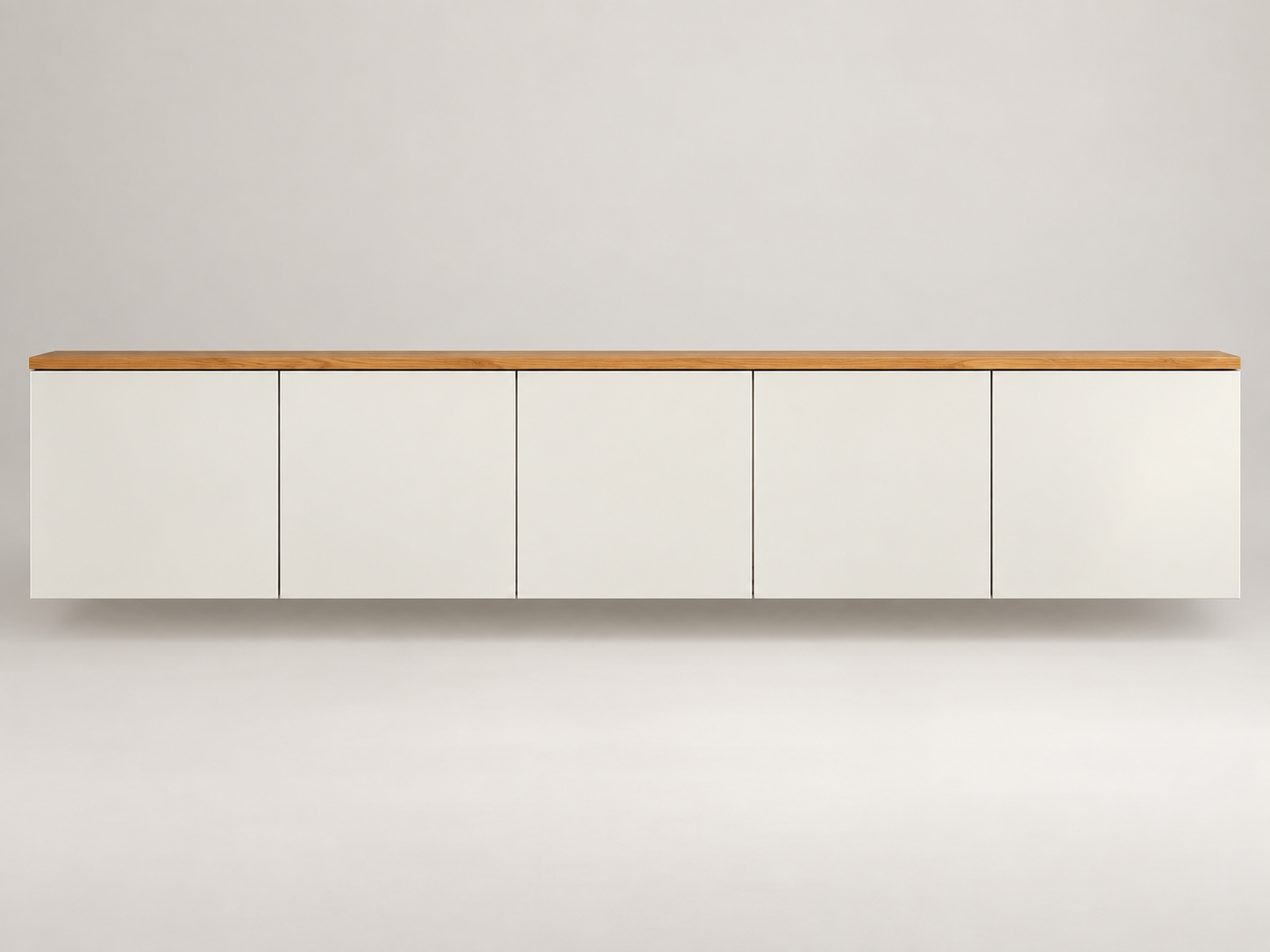 Floating White & Oak Five-Door Media Console
