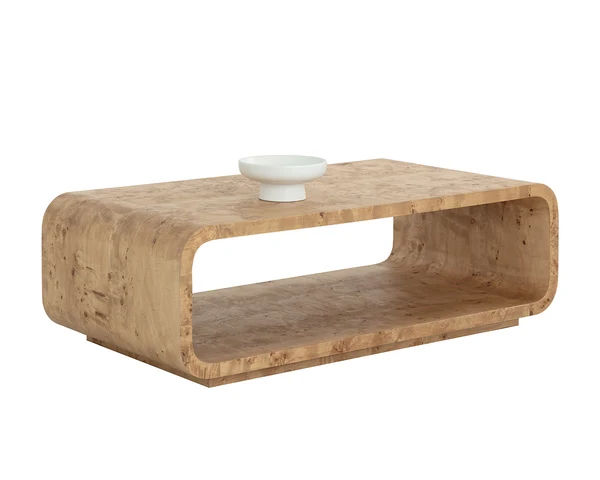 Rowena Coffee Table – Sculpted Burl Veneer Statement Table