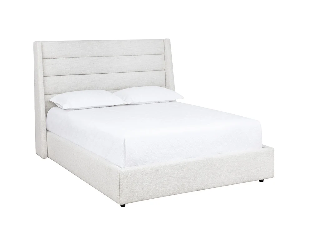 Emmit Bed – Horizontal Channel Tufted Queen Bed in Merino Pearl