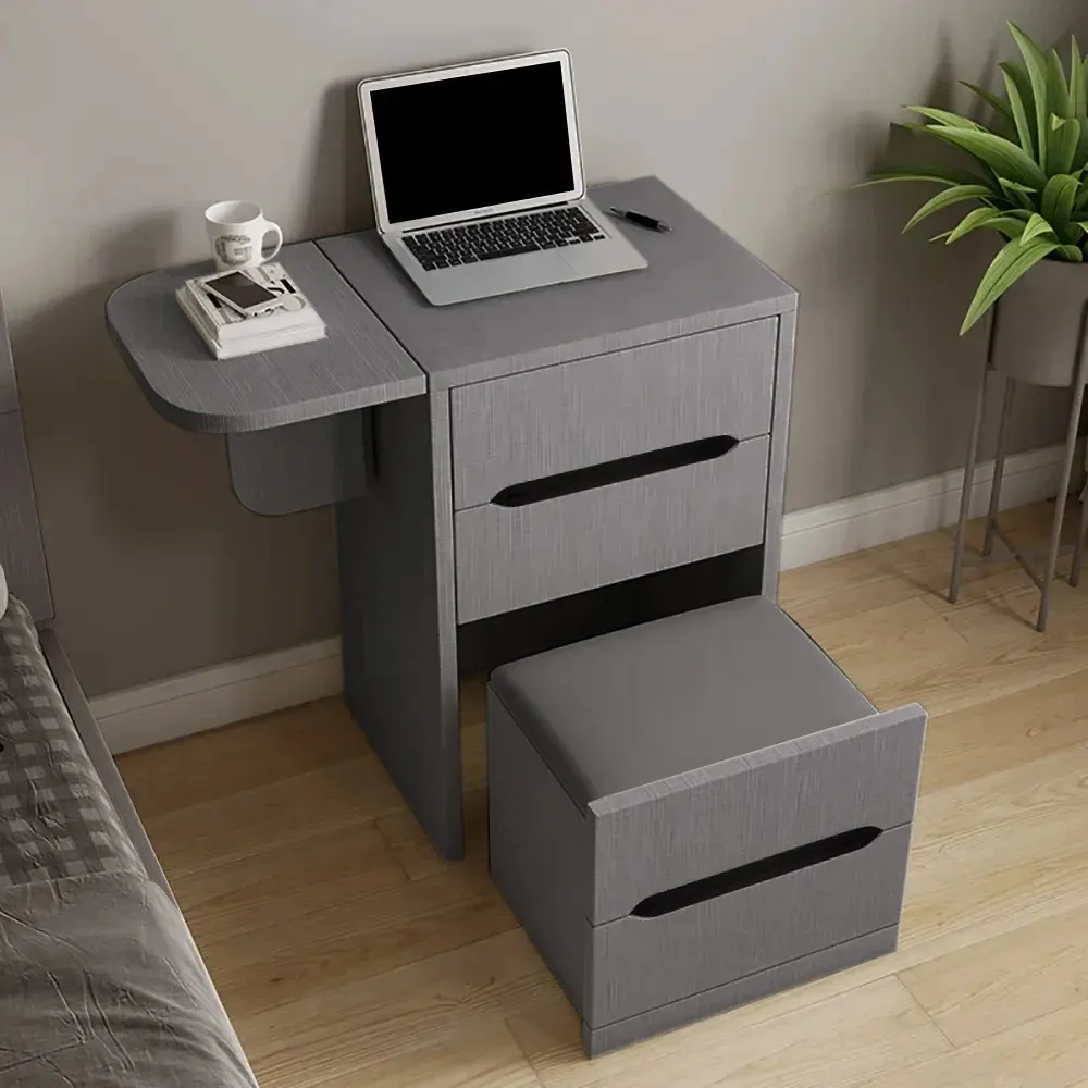 Nordic Flip-Top Dressing Table Set with Mirror and Storage Stool