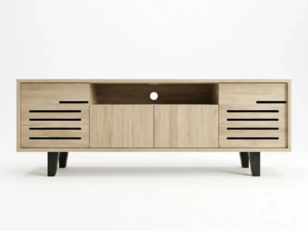 Grooved Oak-Finish TV Stand