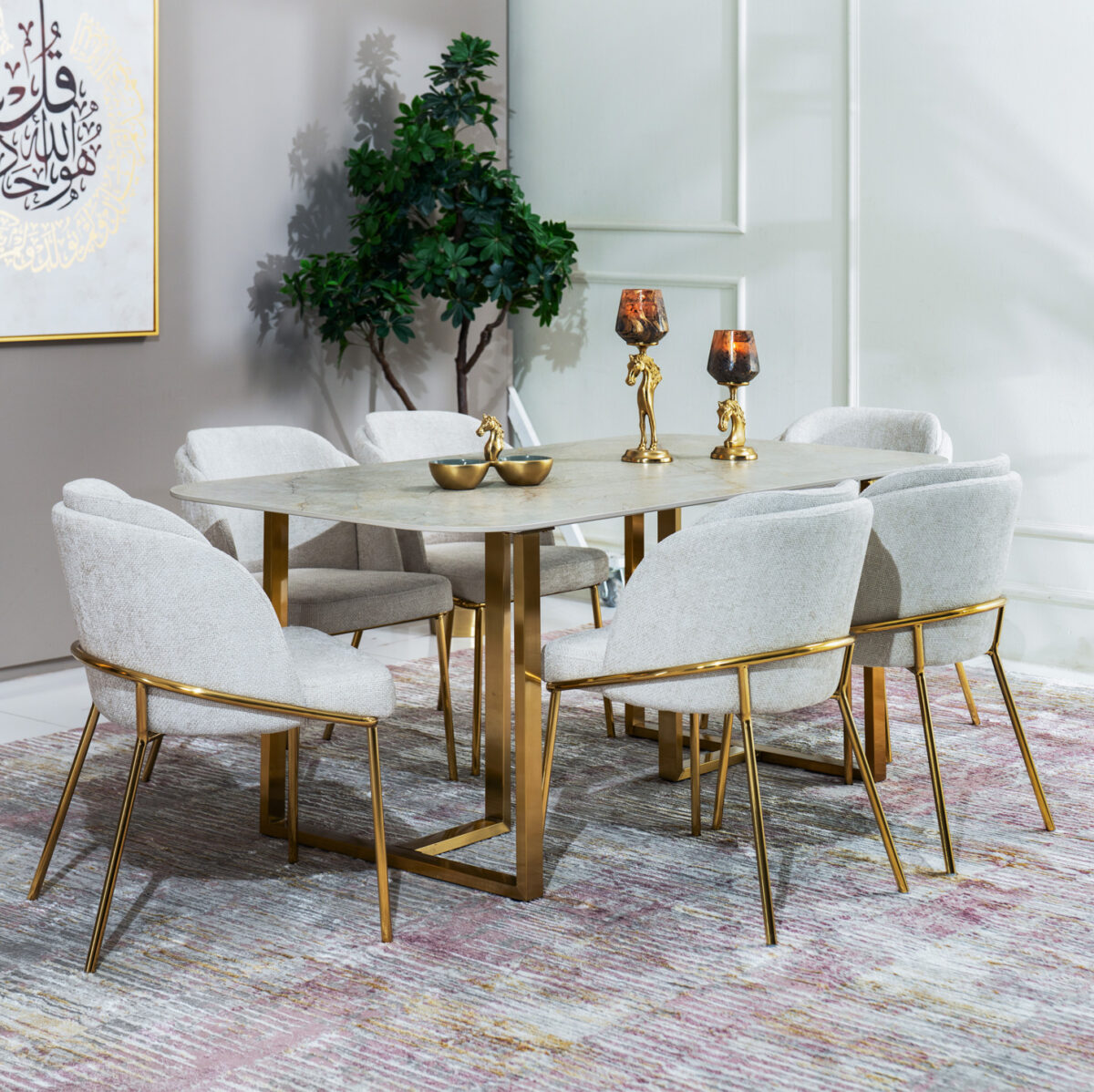 Grey and Gold Six-Seater Dining Set