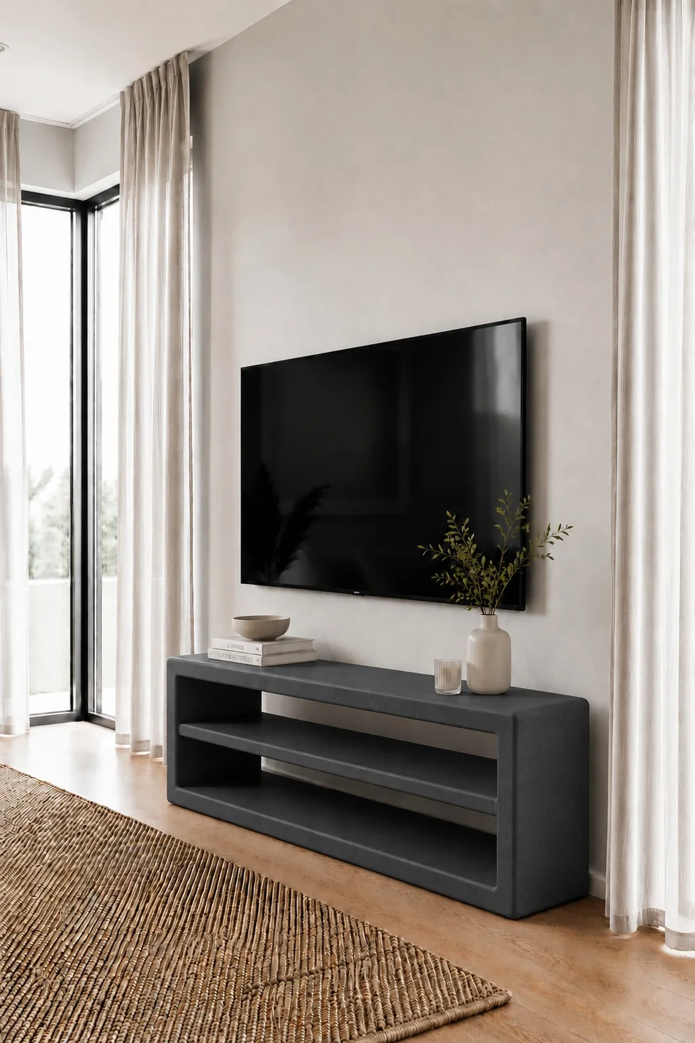 Microconcrete Open-Shelf TV Unit