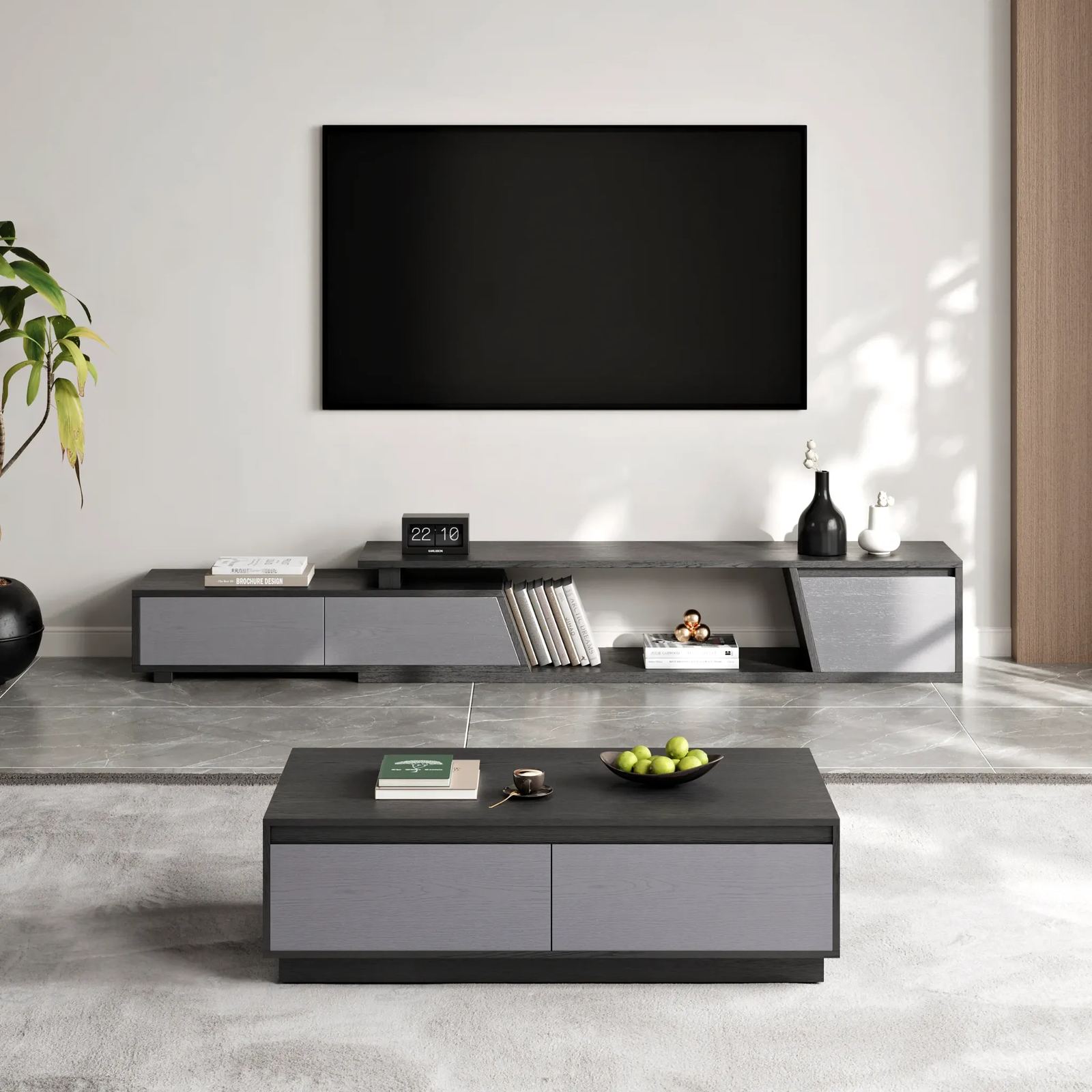 Mid-Century Modern Coffee Table – HDF with 4 Pull-Out Storage Drawers