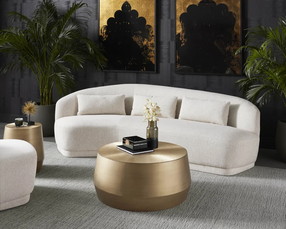 Soraya Sofa – Curved Shadow Grey Sofa with Three Pillows