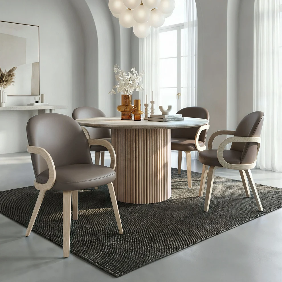 Thalia and Celest 5pc Dining Set - Ivory and Travertine Table and Dark Taupe Chairs Elegant seating