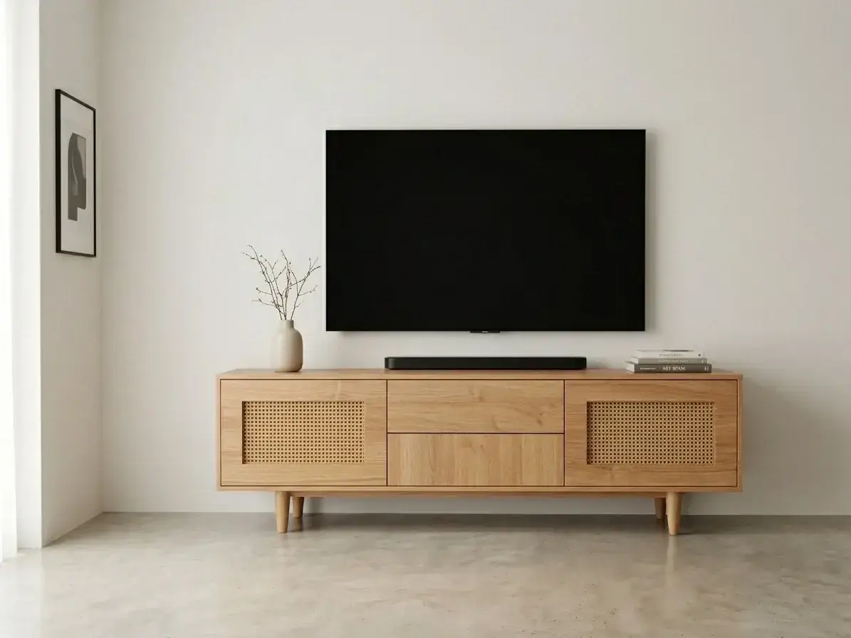 Scandinavian Rattan & Wood TV Stand