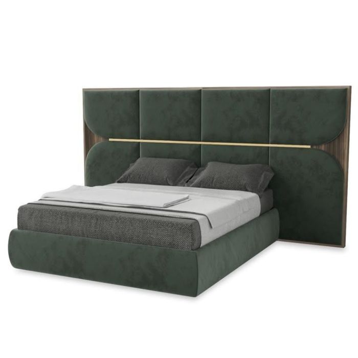 Modern Bed with Oversized Headboard and Side Tables