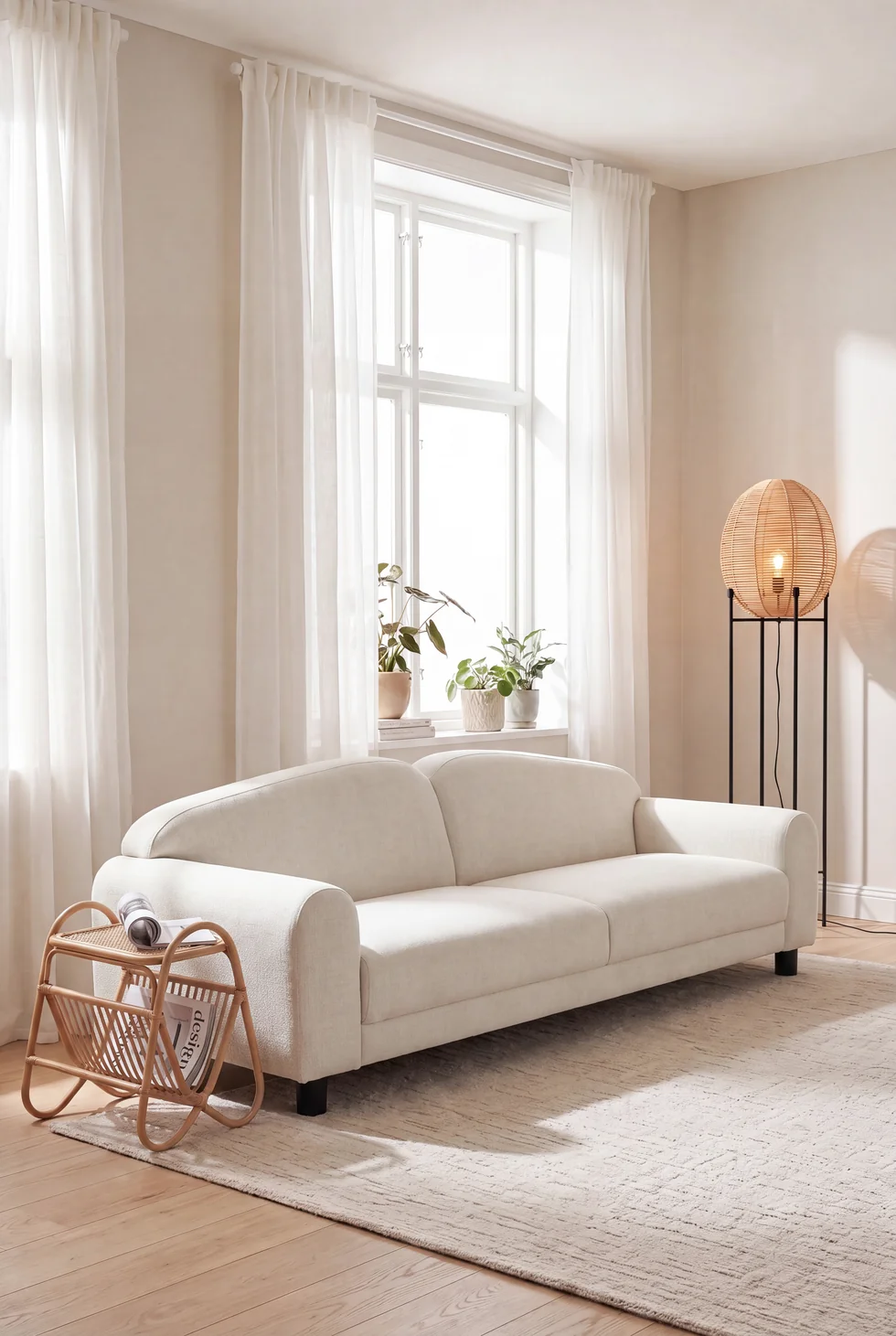 Orelio White Bouclé 3-Seater Sofa