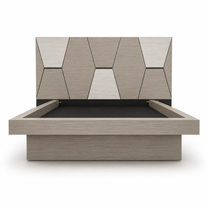 Modern Geometric Formica Bed – Floating Platform Bed with Angular Headboard